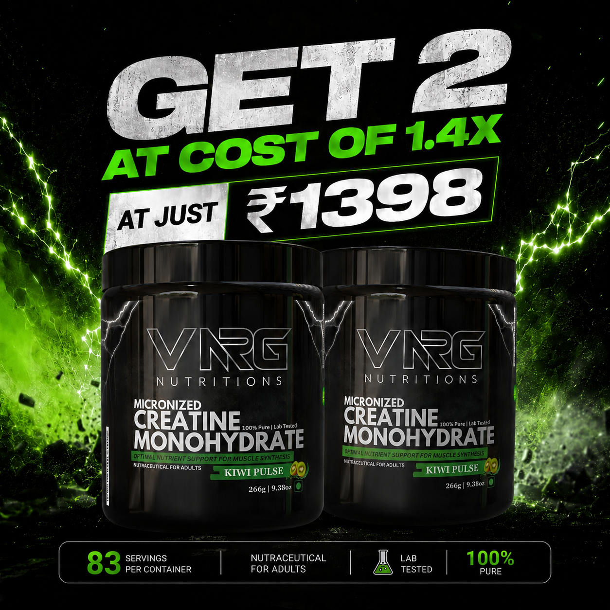 Creatine Monohydrate Kiwi Pulse Combo Pack